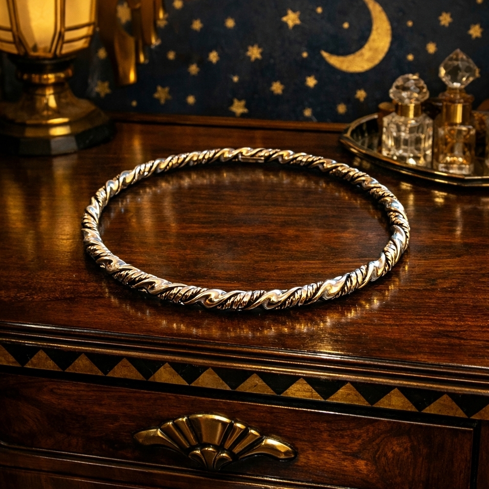 SHINY 7.5" Sterling SILVER 925 San Marco Twisted ROPE BANGLE Bracelet